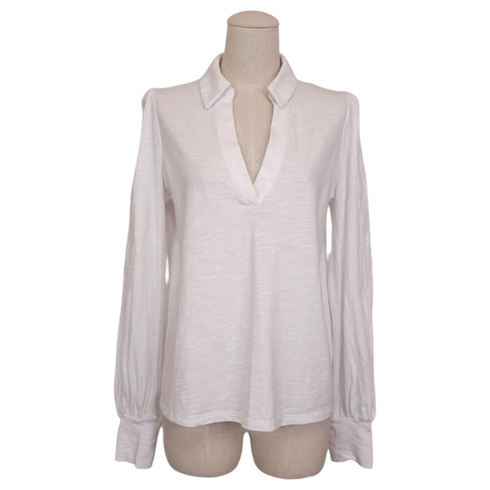 Boden Split Neck Polo Shirt Cotton White Sz 6